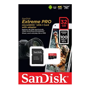 SanDisk Extreme Pro microSDHC memóriakártya 32GB CL10 UHS-I U3 V30 A1 adapterrel (100/90 MB/s)