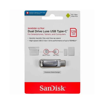 SanDisk Ultra Dual Drive Luxe pendrive 128GB USB Type-C és Type-A - ezüst SanDisk Ultra Dual Drive Luxe pendrive 128GB USB Type-C és Type-A - ezüst