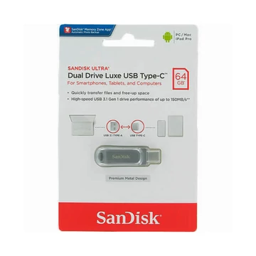 SanDisk Ultra Dual Drive Luxe pendrive 64GB USB Type-C/Type-A - ezüst