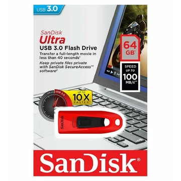 SANDISK CRUZER ULTRA Pendrive 64GB USB 3.0 Piros (100 MB/s olvasási sebesség)