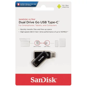 SANDISK ULTRA DUAL DRIVE GO PENDRIVE 64GB USB 3.1+ Type C Fekete SANDISK ULTRA DUAL DRIVE GO PENDRIVE 64GB USB 3.1+ Type C Fekete