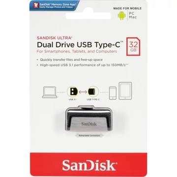 SanDisk Ultra Dual Drive pendrive 32GB USB Type-C és USB-A csatlakozóval 150 MB/s - ezüst