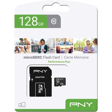 PNY Performance Plus microSDXC memóriakártya 128GB Class 10 100MB/s SD adapterrel - fekete