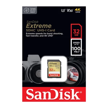 SanDisk Extreme SDHC memóriakártya 32GB Class 10 UHS-I U3 V30 (100/60 MB/s)
