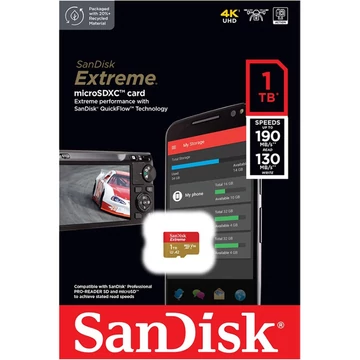 SanDisk Extreme Micro SDXC memóriakártya + adapter 1TB UHS-I U1 V30 A2 (190/130 MB/s) SanDisk Extreme Micro SDXC memóriakártya + adapter 1TB UHS-I U1 V30 A2 (190/130 MB/s)