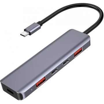 Platinet 5 az 1-ben USB-C HUB 2×USB-A 3.2 Gen2 + 2×USB-C 3.2 Gen2 + USB-C PD 100W - alumínium