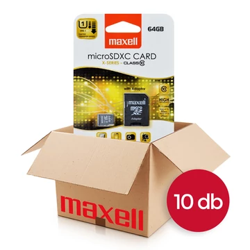 Maxell X-Series Micro SDXC memóriakártya adapterrel 64GB Class 10 UHS-I 80MB/s - 10 darabos csomag