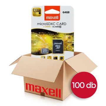 Maxell X-Series Micro SDXC memóriakártya 64GB Class 10 80MB/s adapterrel - 100 db-os csomag Maxell X-Series Micro SDXC memóriakártya 64GB Class 10 80MB/s adapterrel - 100 db-os csomag
