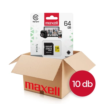 Maxell Yellow 64GB micro SDXC memóriakártya + adapter CL10 80 MB/s - 10 db-os csomag