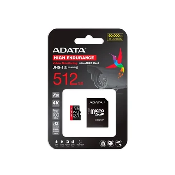 ADATA High Endurance micro SDXC memóriakártya + adapter 512GB CL10 UHS-I U3 V30S A2 (100/85 MB/s)