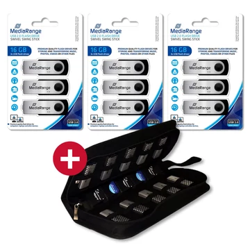 3x Mediarange pendrive 16GB USB 2.0 3Pack + Ajándék Mediarange tároló tok 9 USB-hez 3x Mediarange pendrive 16GB USB 2.0 3Pack + Ajándék Mediarange tároló tok 9 USB-hez