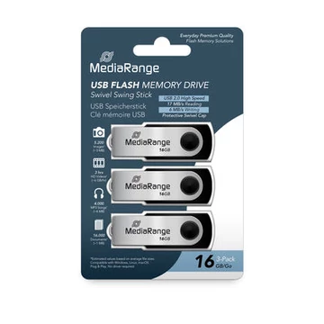 MediaRange MR910 pendrive 16GB USB 2.0 3 darabos csomag - ezüst/fekete
