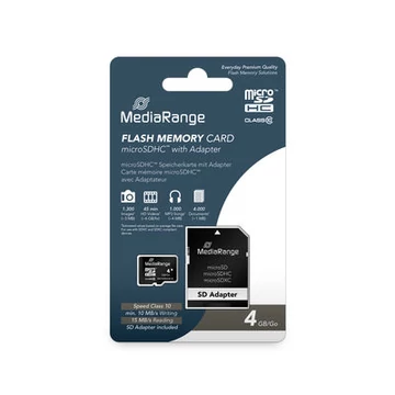 Mediarange 4GB Micro SDHC Memóriakártya Class 10 + Adapter