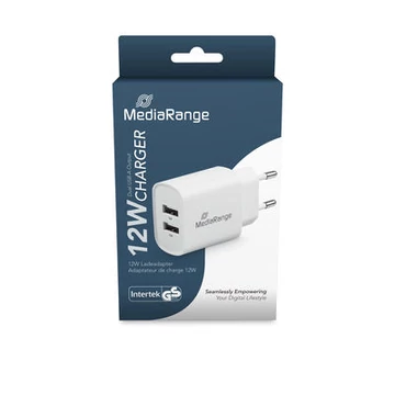 Mediarange töltőfej 12W, Dual USB [USB-A], Fehér