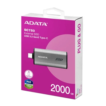 ADATA SC750 külső SSD 2TB USB 3.2 Gen2 Type-C (1050/1000 MB/s) - szürke ADATA SC750 külső SSD 2TB USB 3.2 Gen2 Type-C (1050/1000 MB/s) - szürke