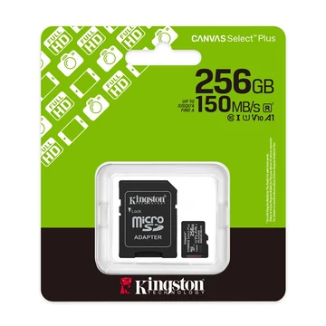 Kingston Canvas Select Plus micro SDXC + adapter 256GB Class 10 UHS-I U1 V10 A1 (150 MB/s olvasási sebesség)