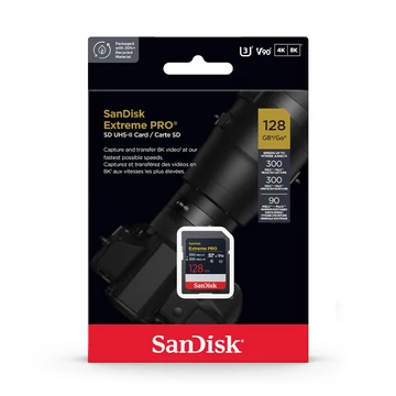 SanDisk Extreme Pro 128GB SDXC memóriakártya V90 UHS-II 8K Class 10 (300/300 MB/s)