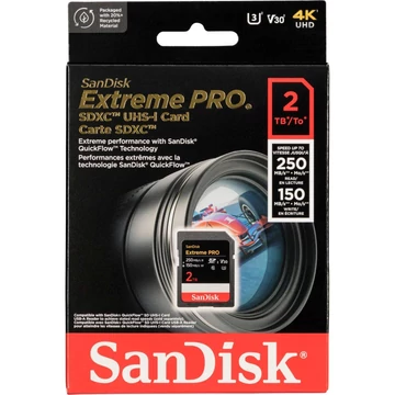 SanDisk Extreme Pro 2TB SDXC V30 UHS-II U3 Class 10 memóriakártya (250/150 MB/s) (SDSDXXD-2T00-GN4IN)