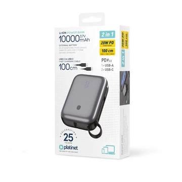 Platinet Power Bank 10000mAh 20W PD beépített Type-C kábellel
