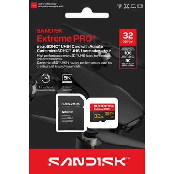 SanDisk Extreme PRO microSDHC memóriakártya 32GB CL10 UHS-I U3 V30 A1 5K (100/90 MB/s)