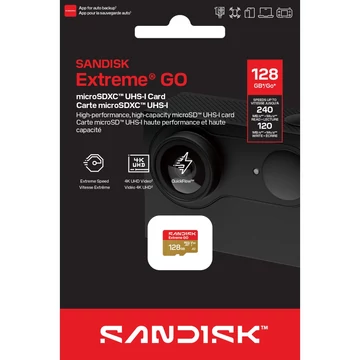 SanDisk Extreme GO microSDXC memóriakártya 128GB C10 UHS-I V30 U3 A2 5K (240/120 MB/s)
