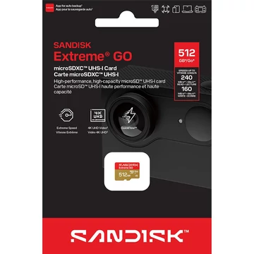 SanDisk Extreme GO microSDXC memóriakártya 512GB C10 UHS-I V30 U3 A2 5K (240/160 MB/s)