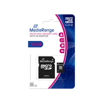 MediaRange 16GB Micro SDHC memóriakártya Class 10 adapterrel - fekete MediaRange 16GB Micro SDHC memóriakártya Class 10 adapterrel - fekete