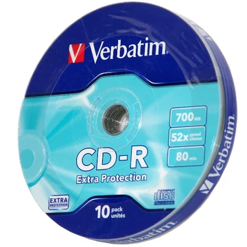 Verbatim CD-R lemez 700MB 52x Extra Protection - 10db shrink csomagolás Verbatim CD-R lemez 700MB 52x Extra Protection - 10db shrink csomagolás