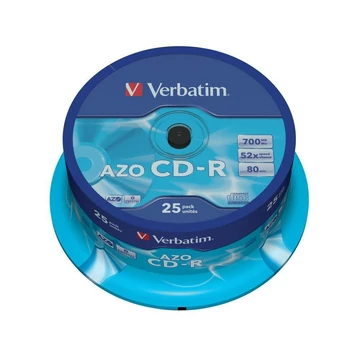 Verbatim CD-R 52X lemez Crystal AZO réteg 700MB - Cake (25)