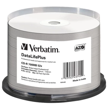 Verbatim CD-R Professional 52X nyomtatható lemez - Cake (50) Verbatim CD-R Professional 52X nyomtatható lemez - Cake (50)