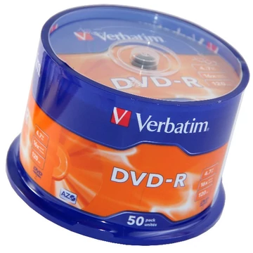 Verbatim DVD-R 16X lemez 4,7 GB - 50 db Cake Verbatim DVD-R 16X lemez 4,7 GB - 50 db Cake