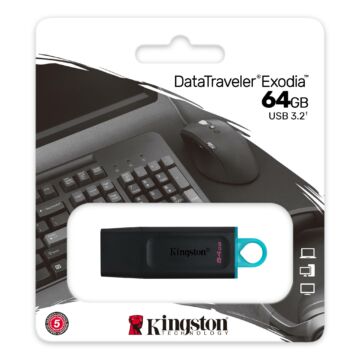 KINGSTON EXODIA DATA TRAVELER PENDRIVE 64GB USB 3.2 Gen1 Fekete