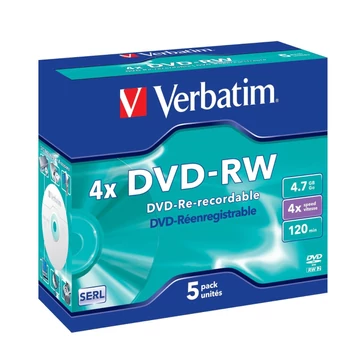 Verbatim DVD-RW 4X újraírható lemez 4,7 GB - normál tokban (5 db)