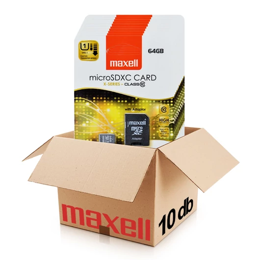 MAXELL X-SERIES MICRO SDHC + ADAPTER 64GB CL10 (80 MB/s olvasási sebesség) 10db-os CSOMAG!