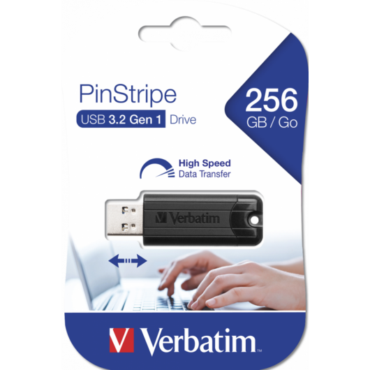 Verbatim PinStripe 256GB USB 3.2 pendrive, fekete - 49320
