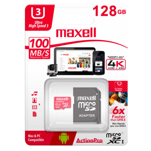 Maxell 128GB Micro SDXC Memóriakártya + Adapter Class10 U3 (100Mb/s) 