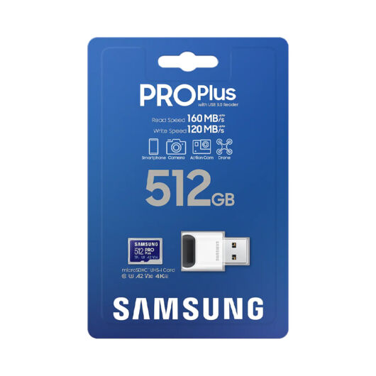 SAMSUNG PRO PLUS 512GB microSD + USB adapter CL10 UHS-I U3 (160/120 MB/s)