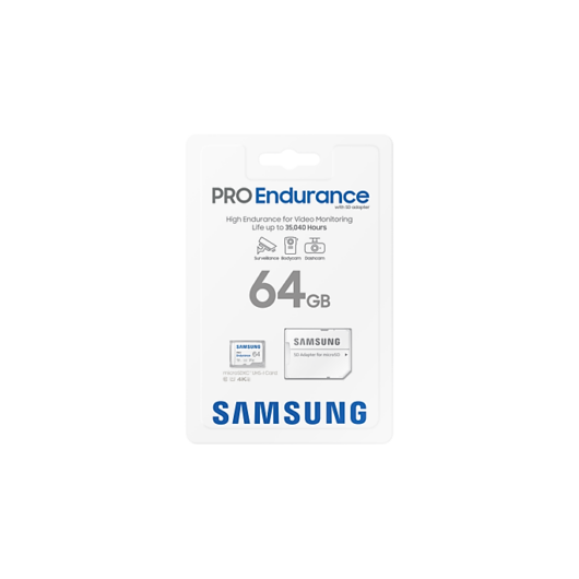 SAMSUNG PRO Endurance 64GB microSD + adapter CL10 UHS-I U1 (100 MB/s olvasási sebesség)
