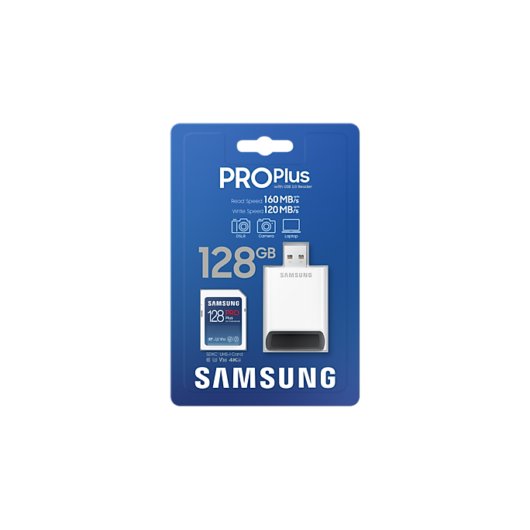 SAMSUNG PRO PLUS 128GB SDXC CL10 UHS-I U1 + USB adapter (160/120 MB/s)