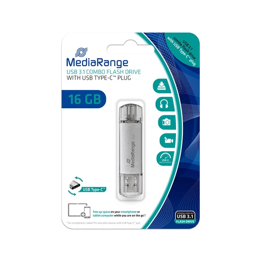 MEDIARANGE COMBO PENDRIVE 16GB USB 3.0 + Type-C Ezüst