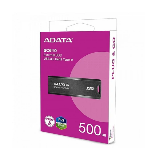 ADATA SC610 külső SSD 500GB USB 3.2 gen 2 - fekete (550/500 MB/s)