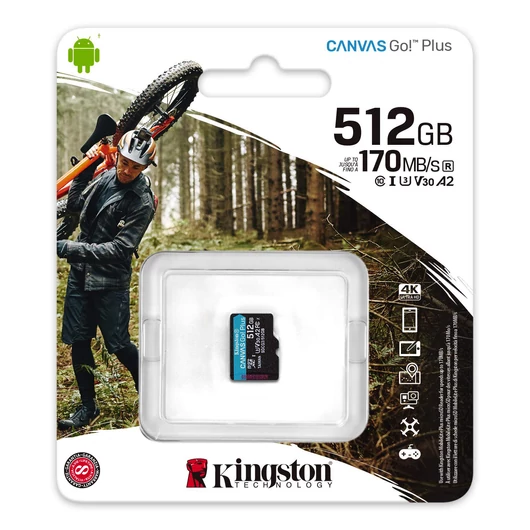 KINGSTON CANVAS GO PLUS MICRO SDXC 512GB CL10 UHS-I U3 V30 A2 (170 MB/s olvasási sebesség)