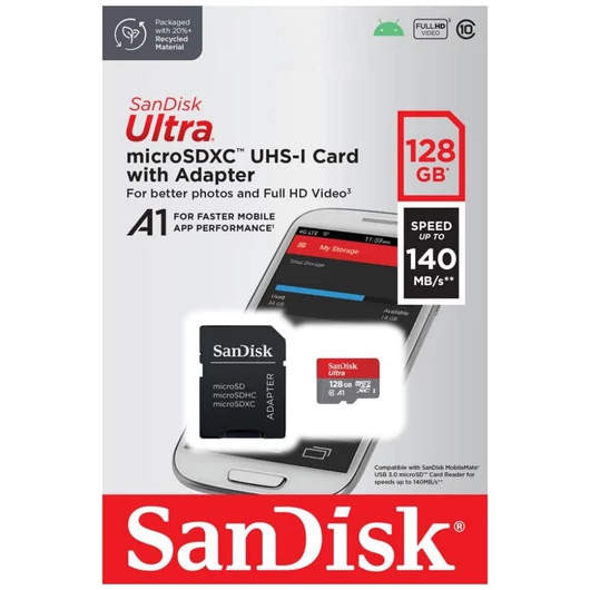 SanDisk Ultra microSDXC memóriakártya adapterrel 128GB Class 10 UHS-I 140 MB/s