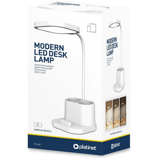 Platinet 4in1 LED asztali lámpa, mobiltöltő, mobil állvány, tolltartó, LED/5W/5V, 2400 mAh