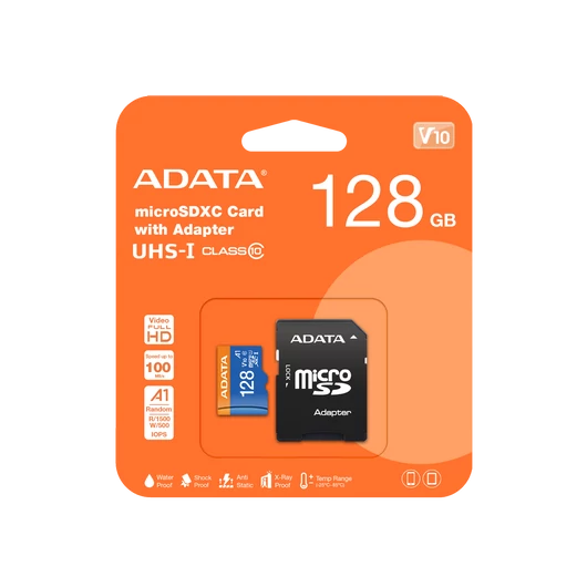 ADATA Premier Micro SDXC memóriakártya adapterrel 128GB Class 10 UHS-I U1 V10 A1 100 MB/s