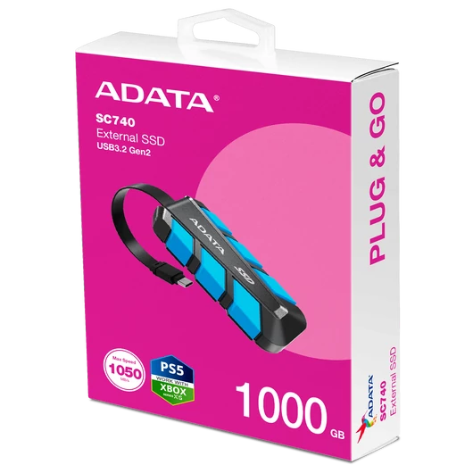 ADATA SC740 Külső SSD 500GB USB 3.2 Kék (1050/1000 MB/s)