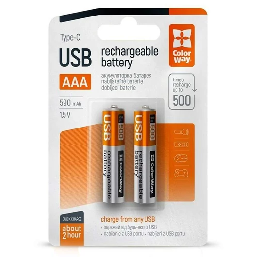 ColorWay újratölthető akkumulátor AAA Type-C 590 mAh 1.5V (2db)