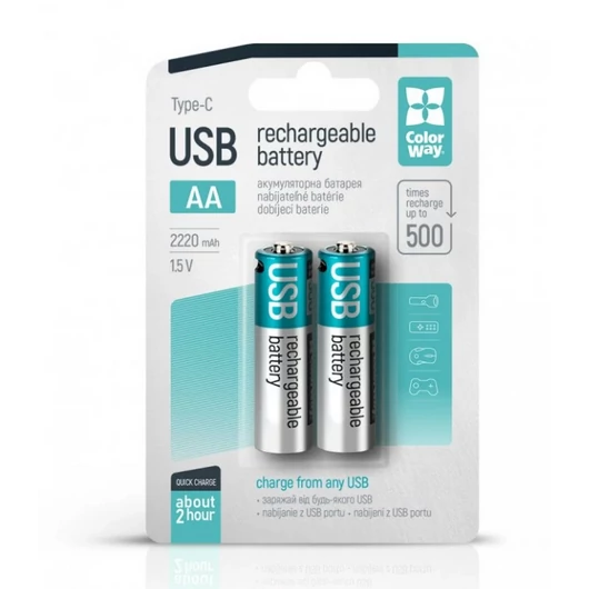 ColorWay újratölthető akkumulátor AA Type-C 2200 mAh 1.5V (2db)