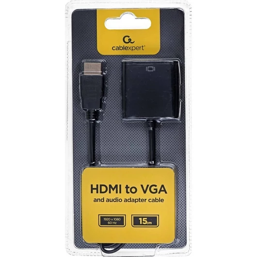 Gembird HDMI VGA átalakító adapter 3,5 mm-es audio kimenettel - fekete (A-HDMI-VGA-03)