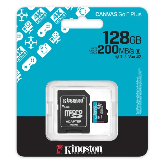Kingston Canvas Go Plus microSDXC 128GB UHS-I A2 U3 Class 10 (200/160 MB/s) + adapter